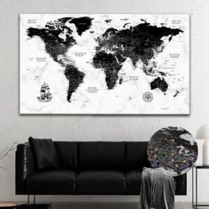 black and white push pin world map-featured