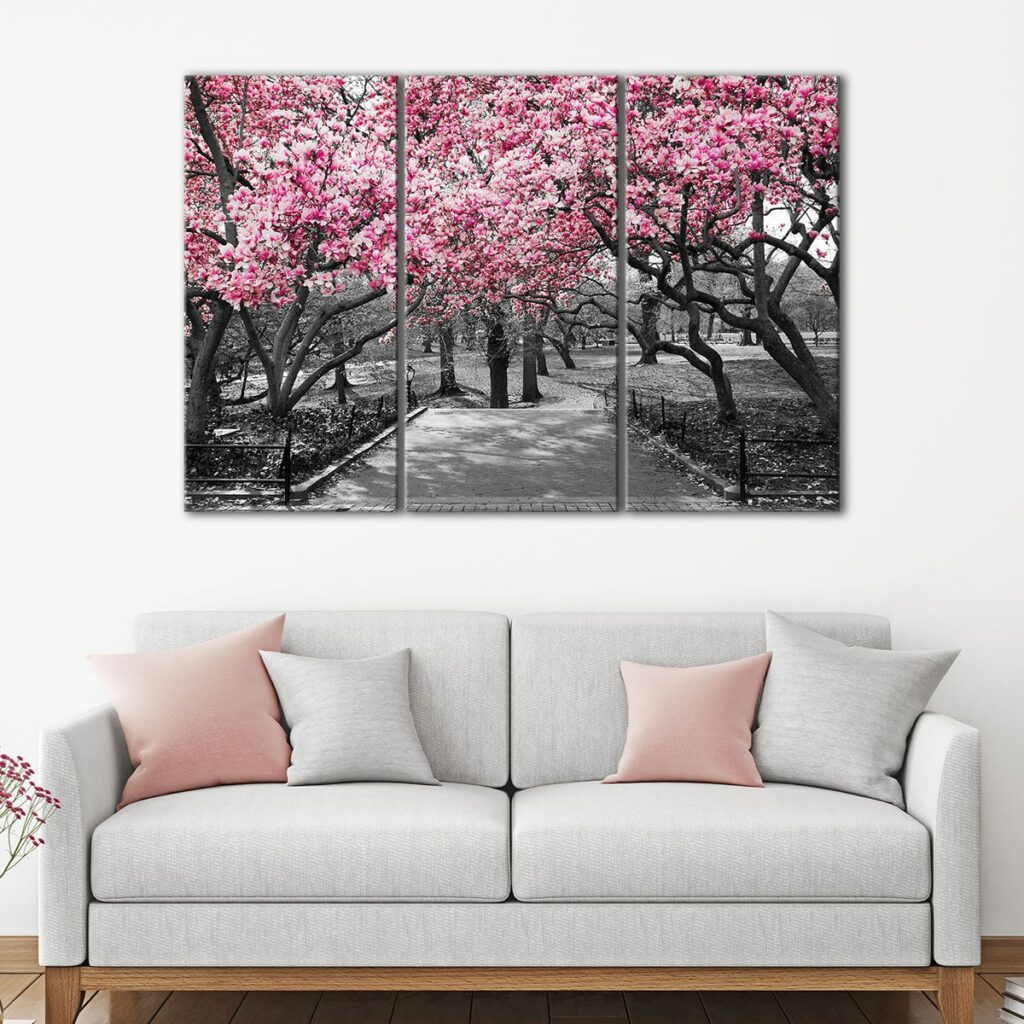 Central Park Cherry blossom Canvas | Large Living Room Wall Art