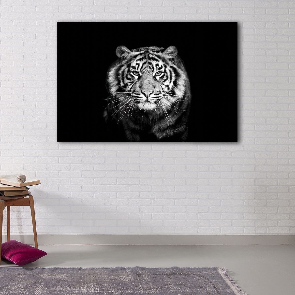 Black & White Tiger Wall Art | Animals Portrait | Canvas Art Bay