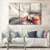 3 panels grey and red lines canvas art