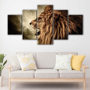 5 panels roaring lion fog canvas art