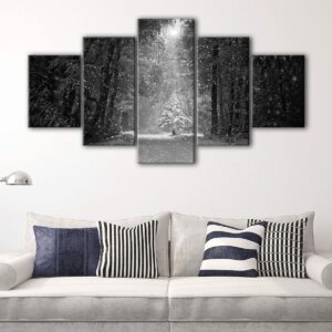 5 panels black and white forest canvas art