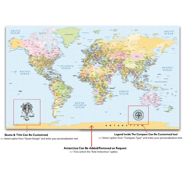 atlas push pin world map detailed