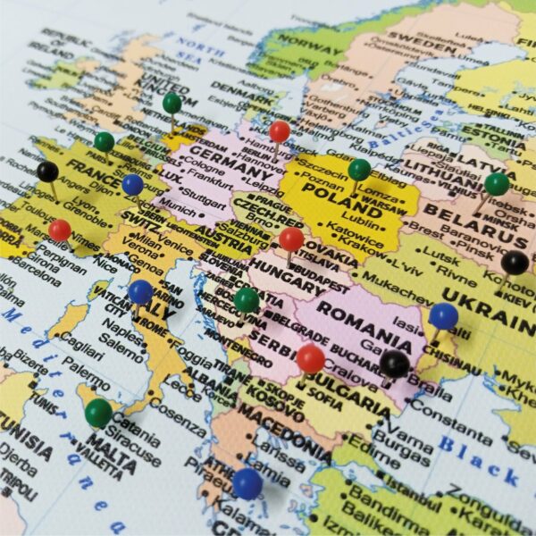 atlas push pin world map- detailed europe