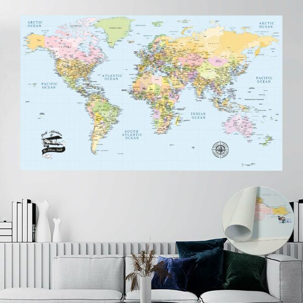 atlas push pin world map poster