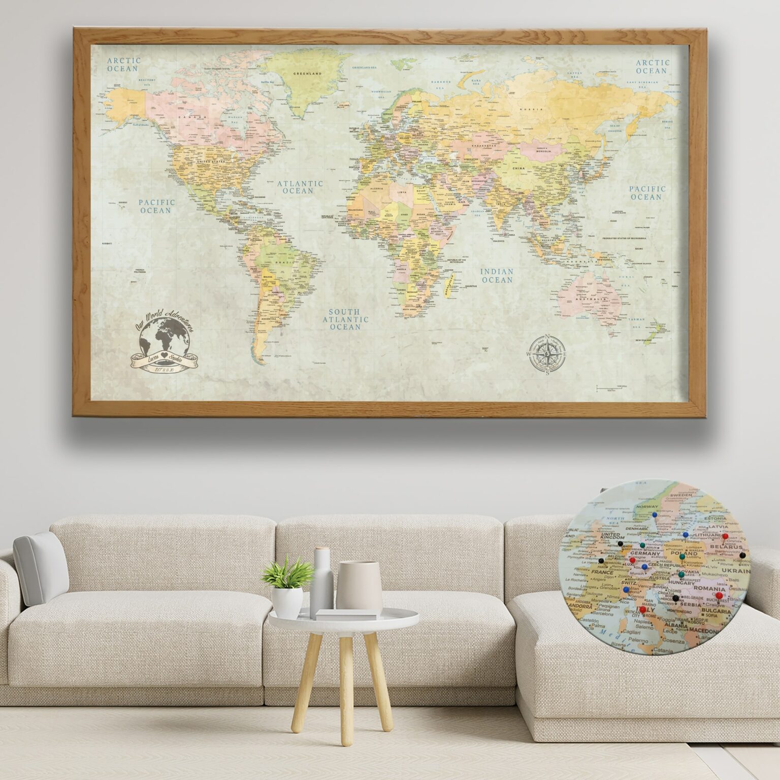 Classic Push Pin World Map | Personalized Travel Map on Canvas