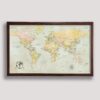 framed world map - walnut frame