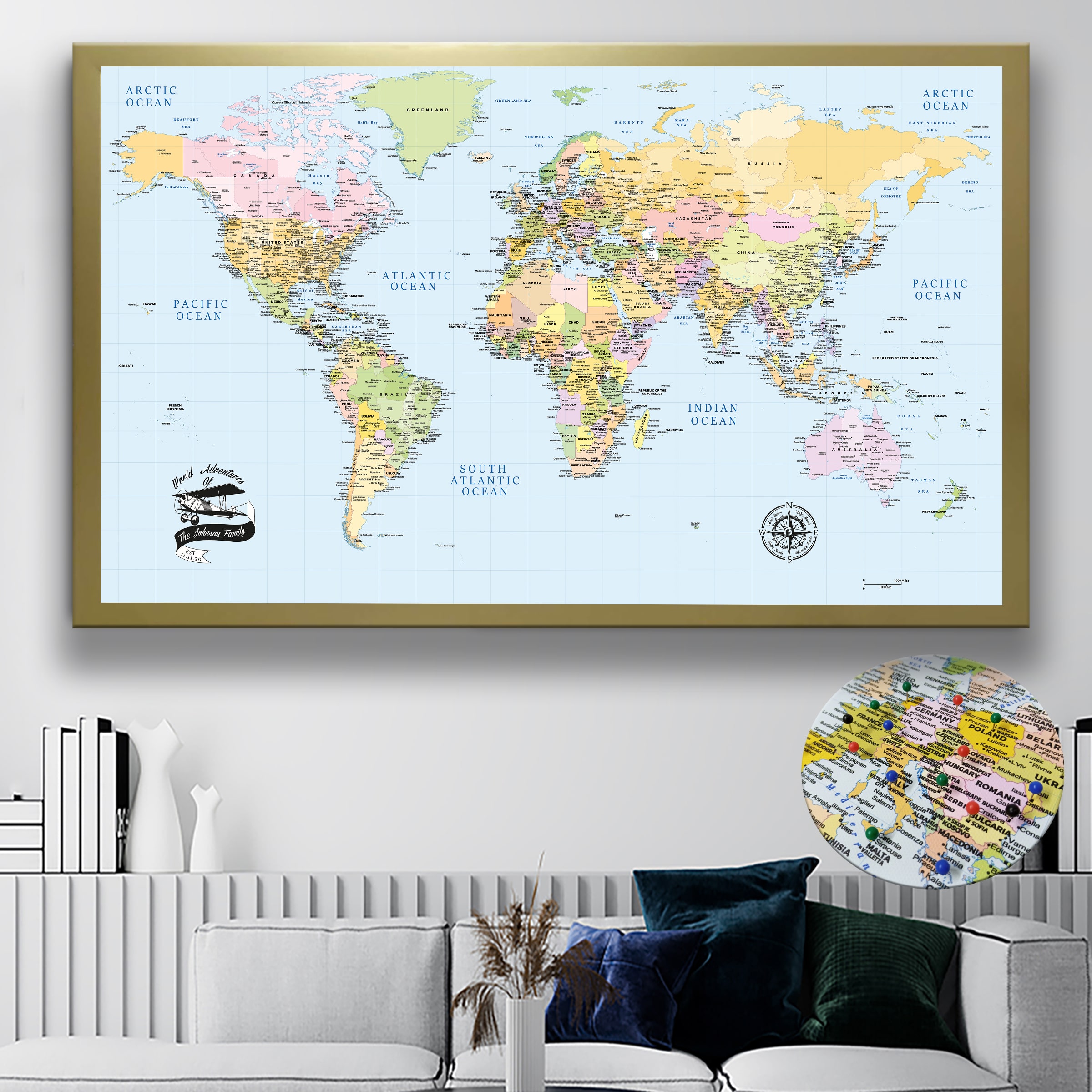  World Travel Map Push Pin on Canvas - Detailed World Map Pin  Board - Travel Destinations Map World Map Wall Art by Pin Adventure map :  Home & Kitchen