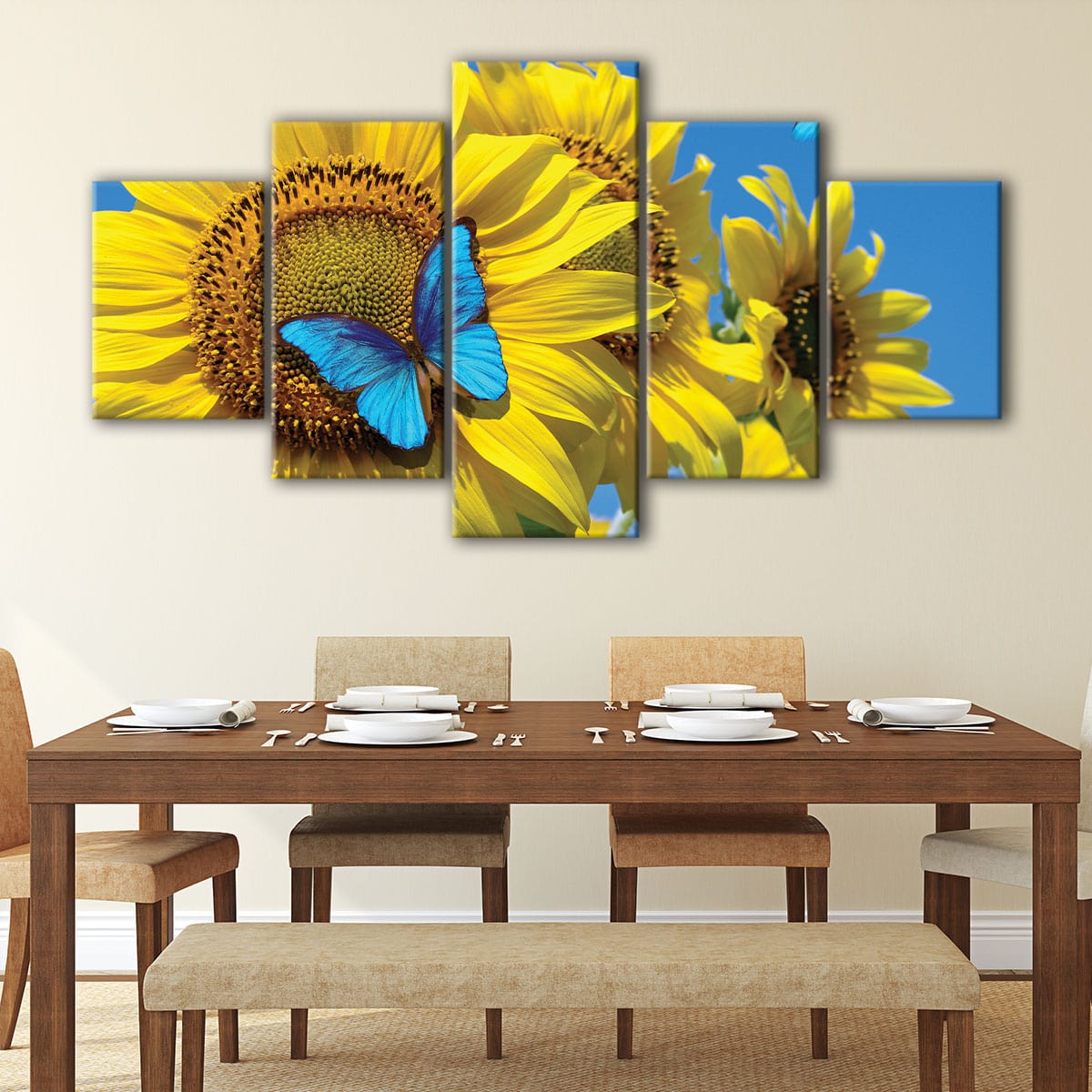 Butterfly & Sunflower Wall Art | Flowers Print | Canvas Art Bay