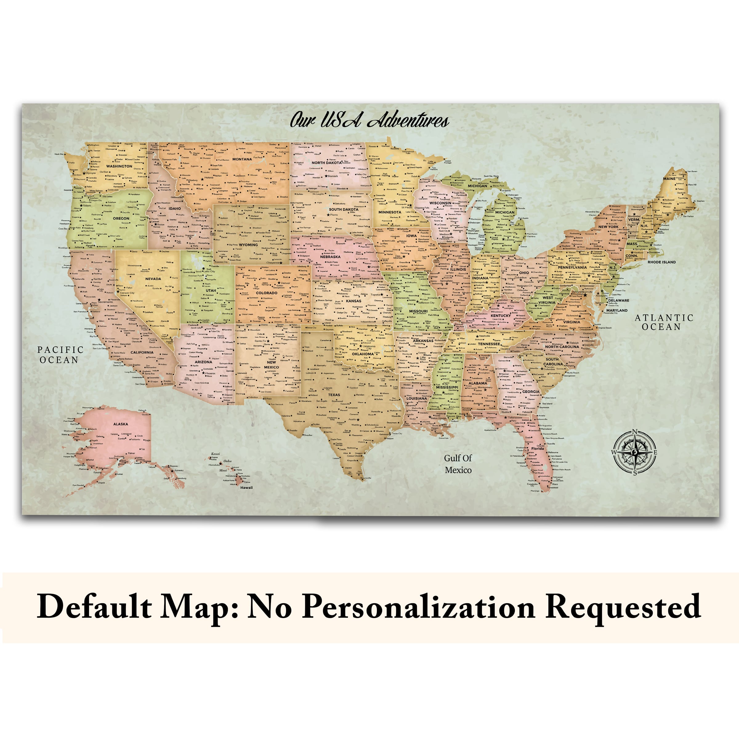 classic usa map non personlized