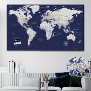Bleu and Gold push pin world map featured