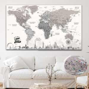 Monuments push pin world map featured