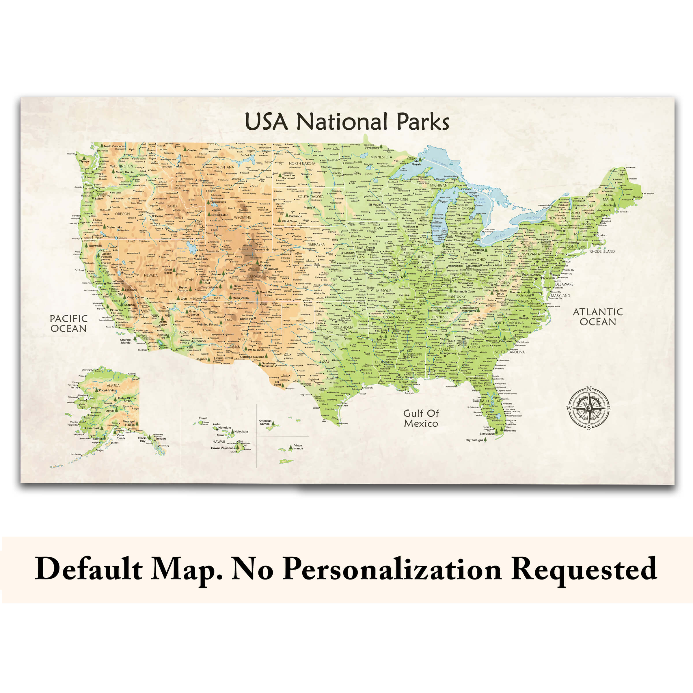 usa national parks map non personlized