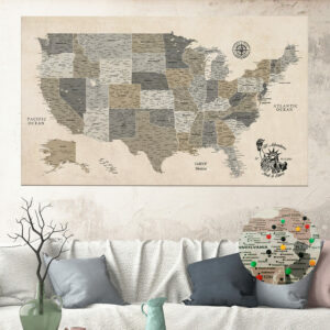vintage brown push pin usa map featured