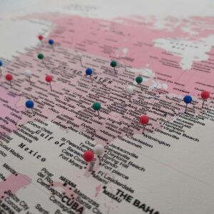 Pink Push Pin World Map | Customized Travel Map | Canvas Art Bay