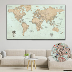 Vintage push pin world map featured