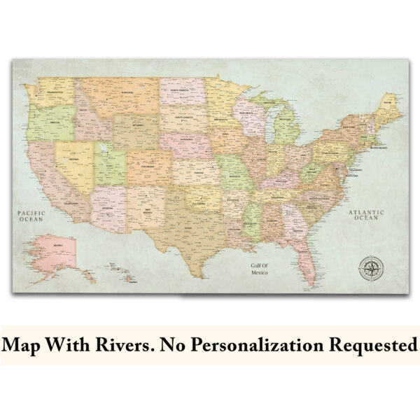 Map With Rivers Push Pin USA Map