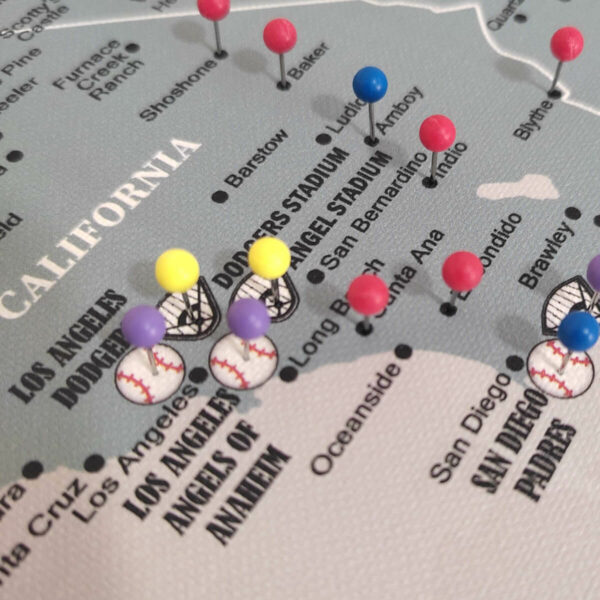 Baseballpush pin usa map west coast details