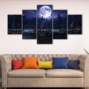 5 panels fantasy moon canvas art
