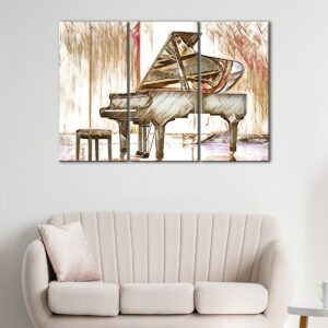 3 panels piano sketch canvas art