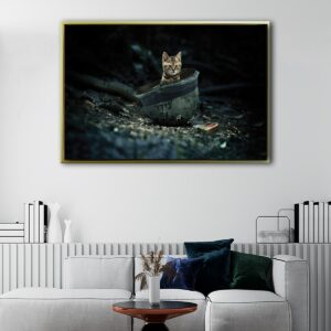 cat in war floating frame canvas