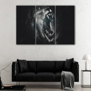 3 panels angry lion canvas art