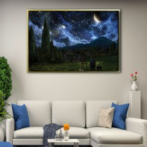 van gogh watching stars floating frame canvas