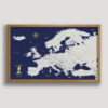 Blue Gold push pin europe map - beige frame