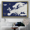 Blue Gold push pin europe map framed