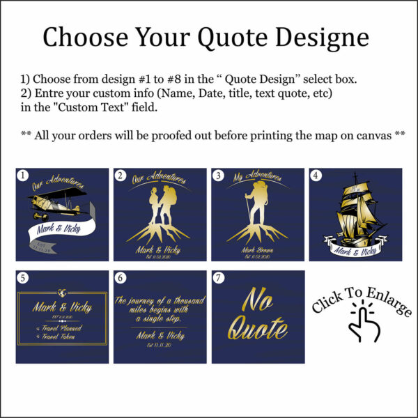 Blue Gold push pin europe map quote personalization