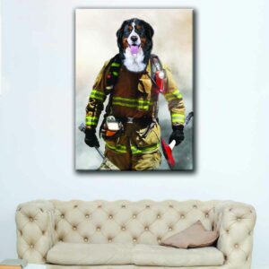 firefighter pet portrait canvas art