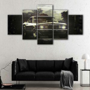 5 panels black mustang canvas art