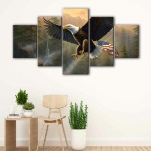 5 panels american bald eagle canvas art