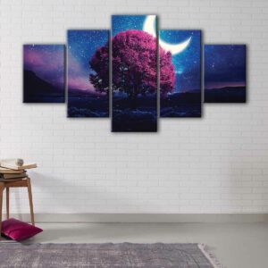 5 panels pink love tree canvas art