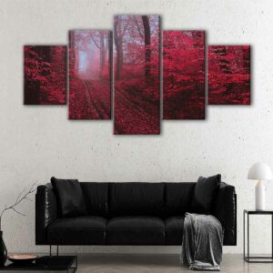 5 panels red maple forest canvas art