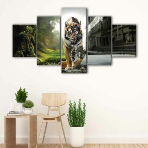 5 panels robot tiger canvas art