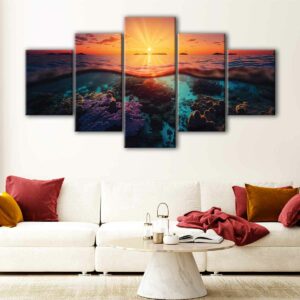 5 panels underwater sunset canvas art
