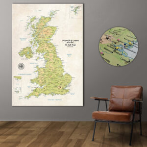 Vintage push pin UK map featured