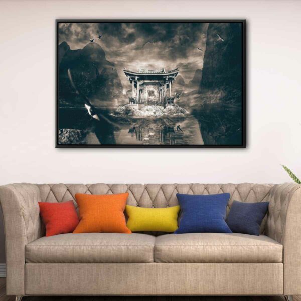 chinese temple fantasy floating frame canvas