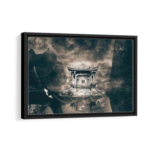 chinese temple fantasy framed canvas black frame