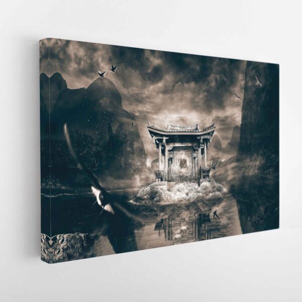chinese temple fantasy stretched canvas