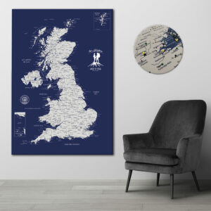 Navy Blue push pin UK map featured