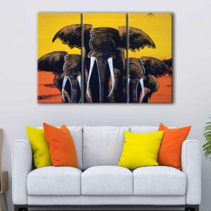 3 panels elephants family canvas art