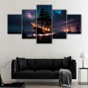 5 panels sailing in the storm canvas art