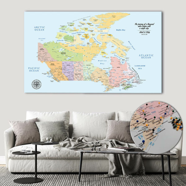 Colorful push pin Canada map featured