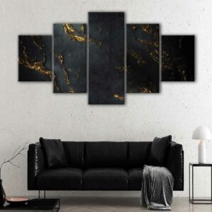 5 panels black and gold canvas art