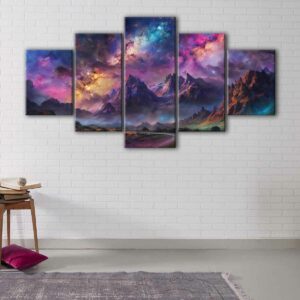 5 panels cosmic night canvas art