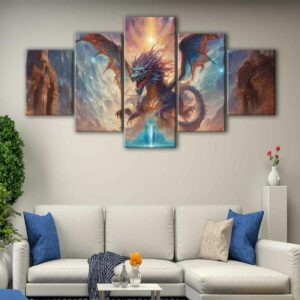 5 panels furious dragon canvas art
