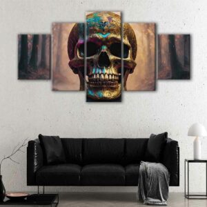 5 panels gold skull canvas art