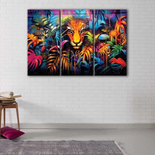 3 panels lion graffiti canvas art